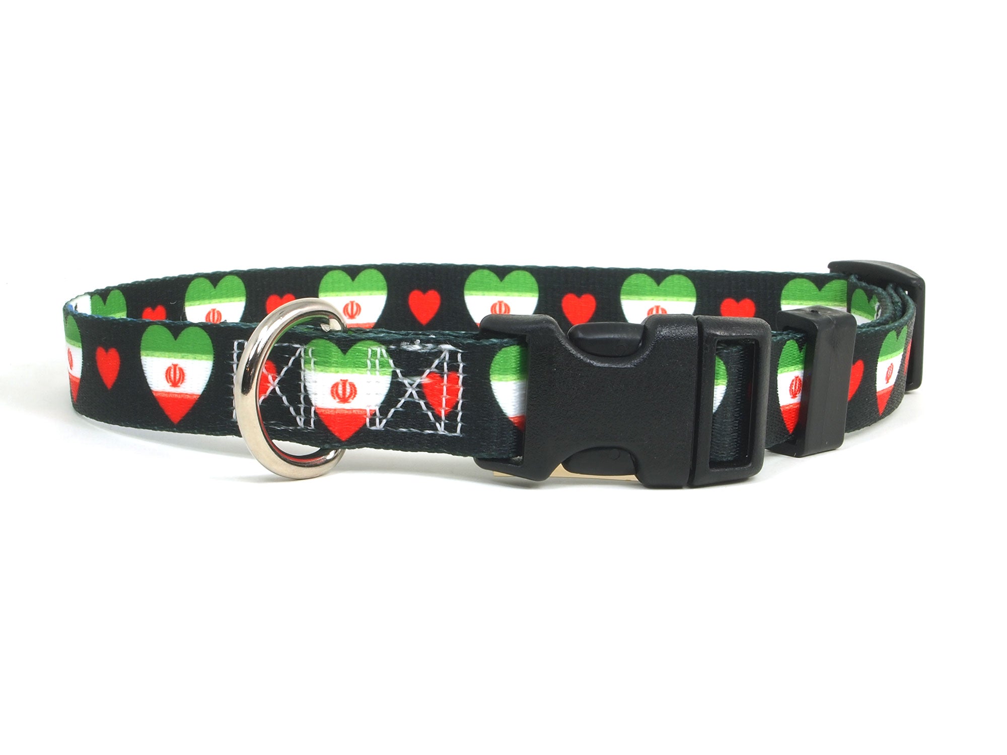 Dog Collar with Iran Hearts Pattern in Black