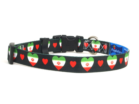 Dog Collar with Iran Hearts Pattern in Black