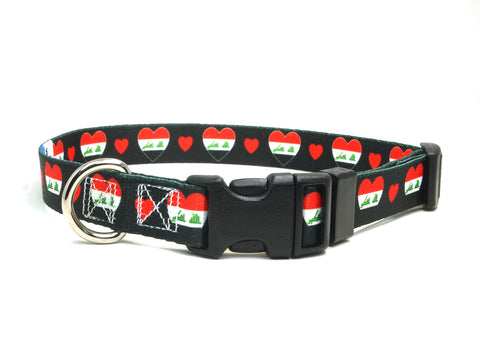 Dog Collar with Iraq Hearts Pattern in Black