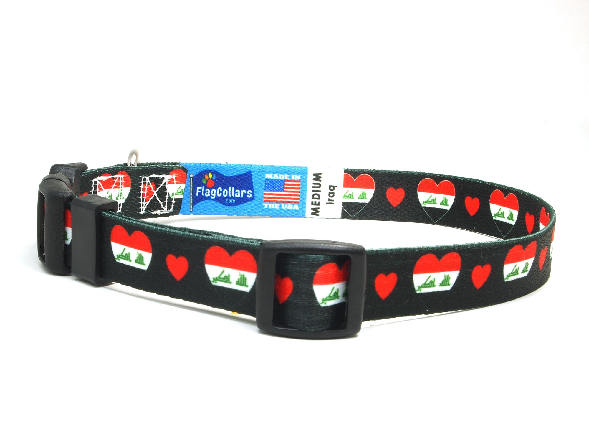 Dog Collar with Iraq Hearts Pattern in Black