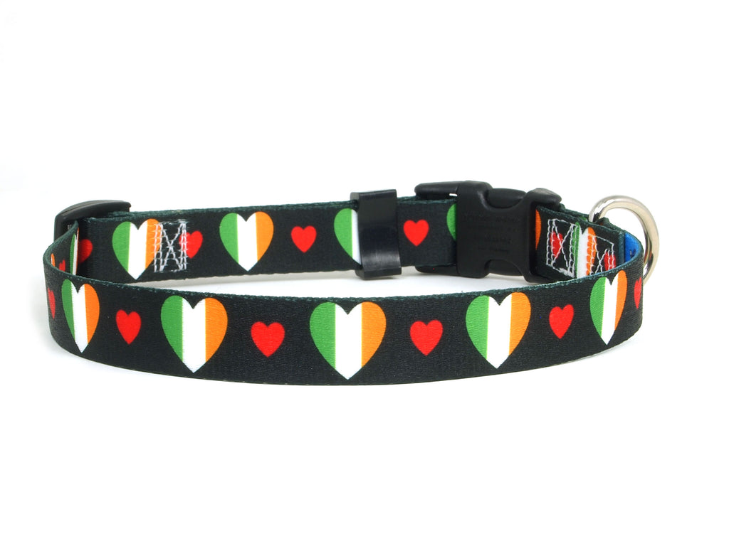 Black Dog Collar with Ireland Hearts Pattern