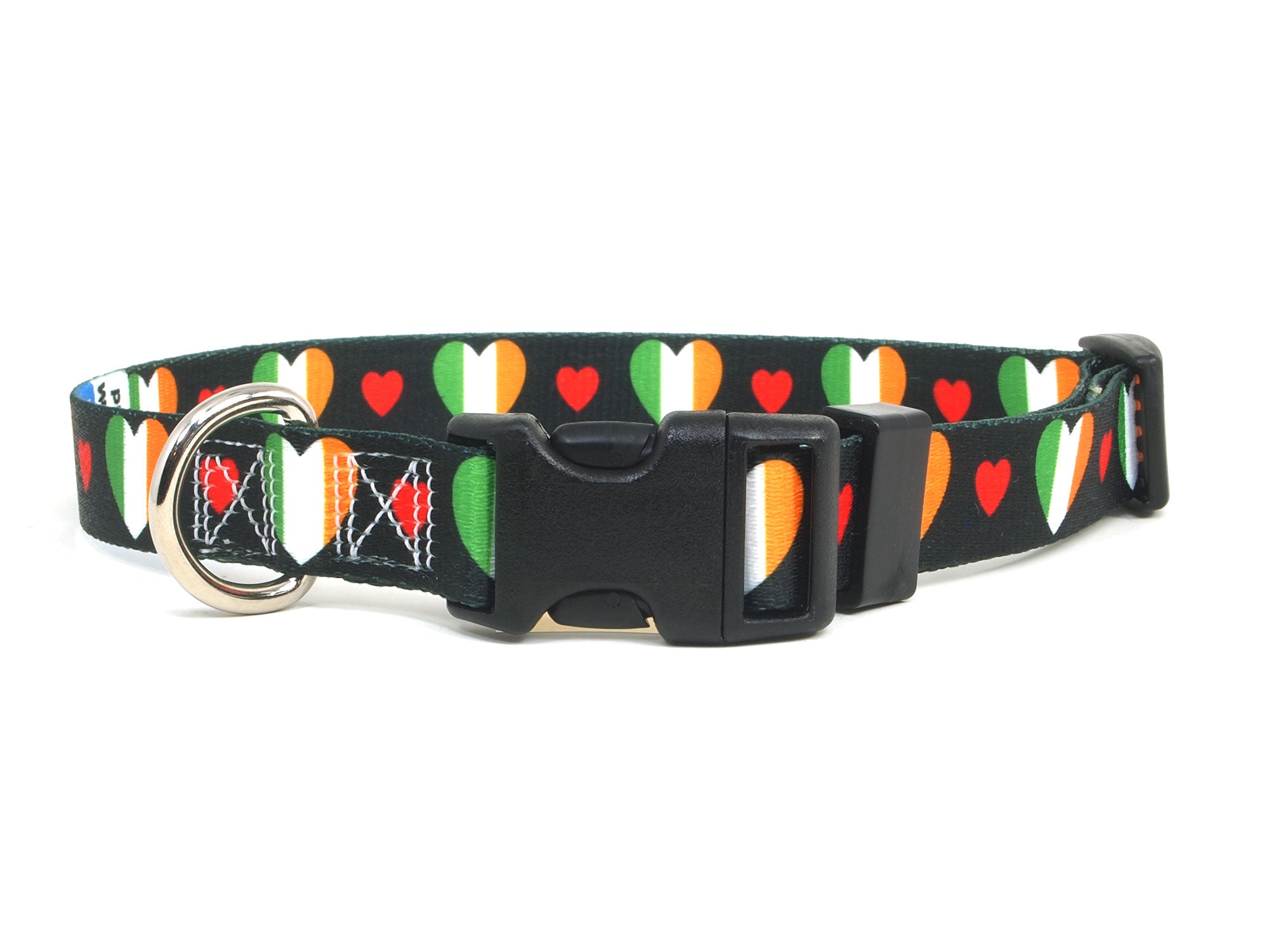 Black Dog Collar with Ireland Hearts Pattern
