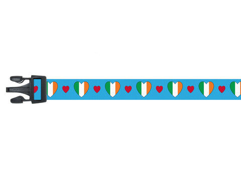 Blue Dog Collar with Ireland Hearts Pattern