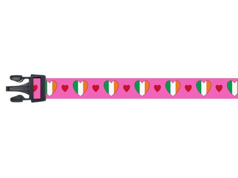 Pink Dog Collar with Ireland Hearts Pattern