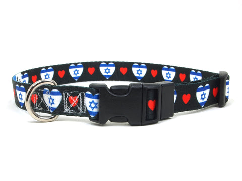 Dog Collar with Israel Hearts Pattern in black