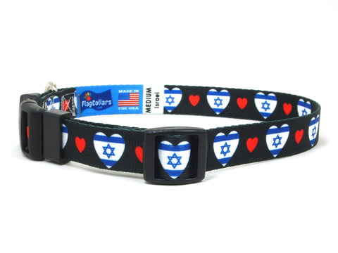 Dog Collar with Israel Hearts Pattern in lack
