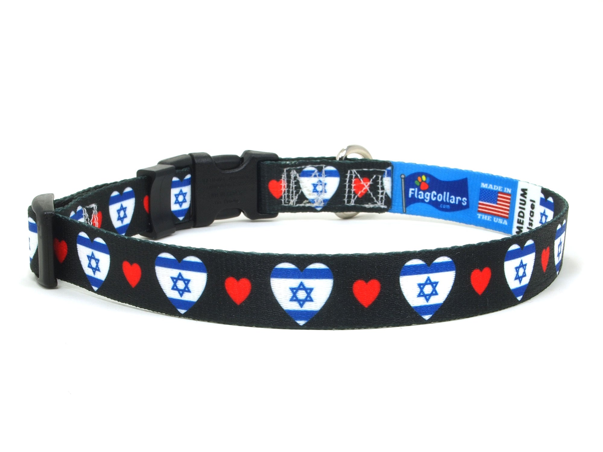 Dog Collar with Israel Hearts Pattern in black