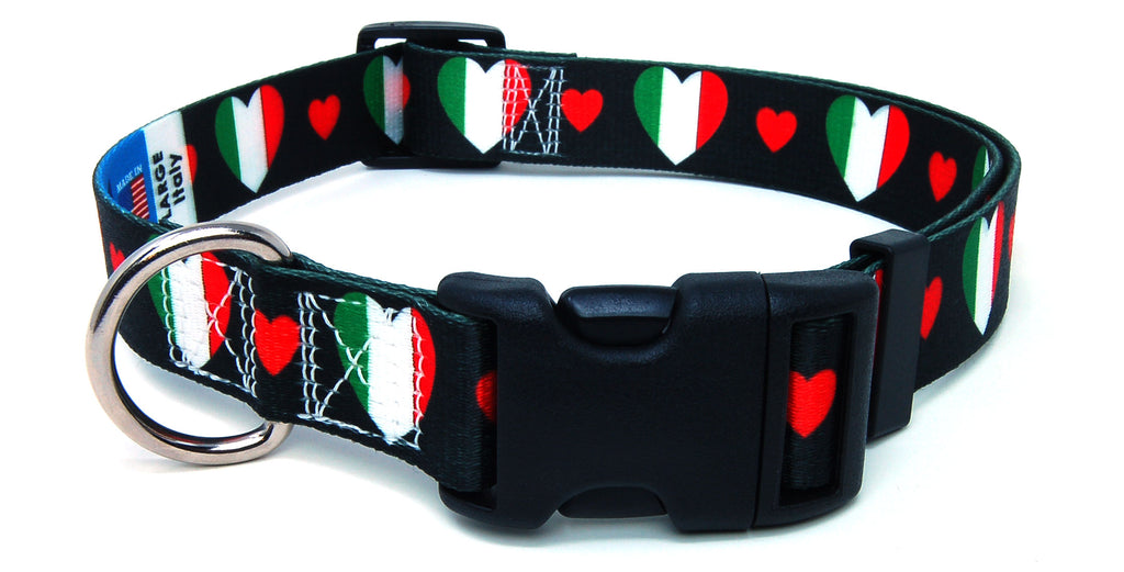Italian Dog Collar with Red Hearts | I Love Italy