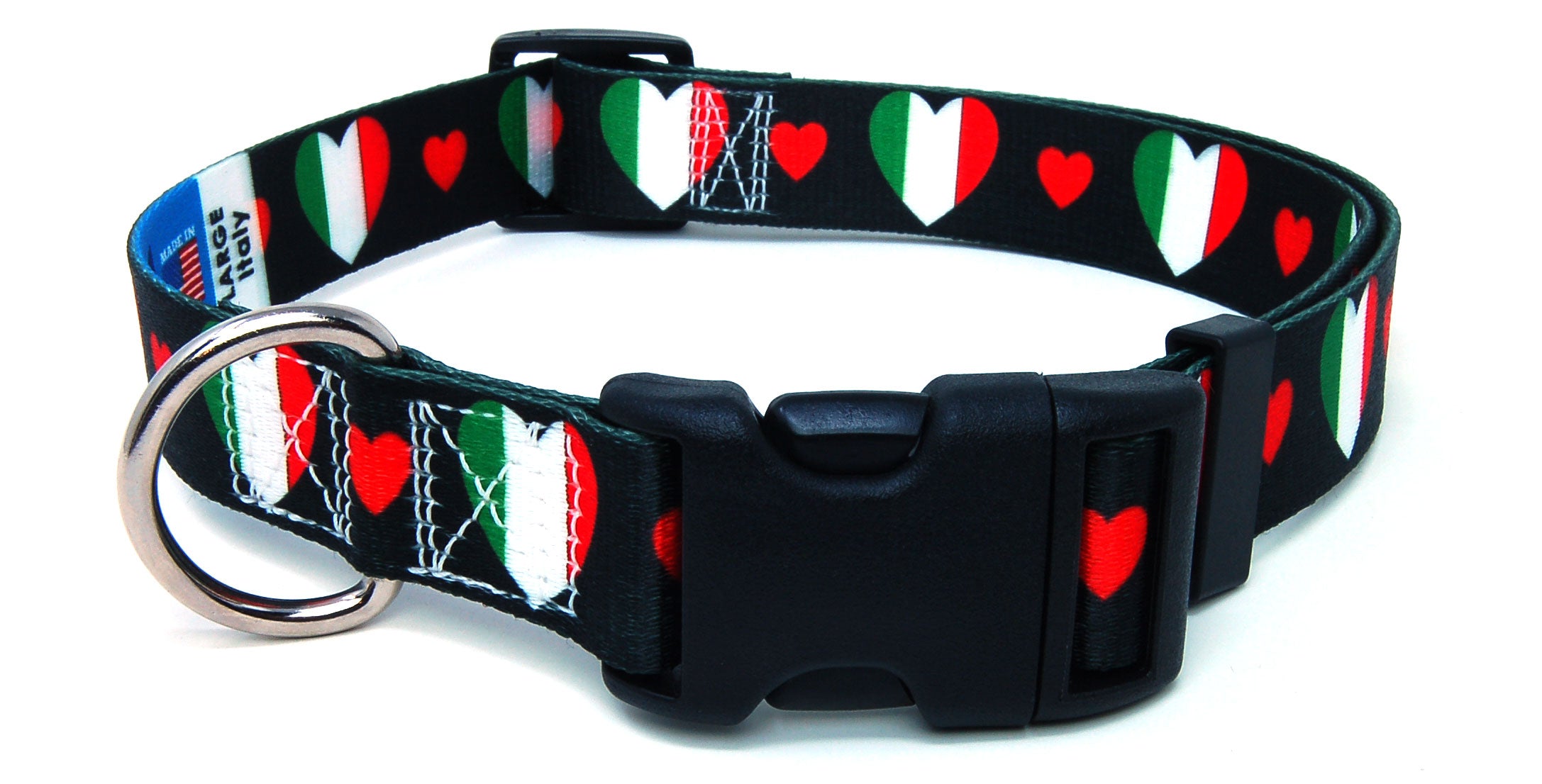 Italian Dog Collar with Red Hearts | I Love Italy