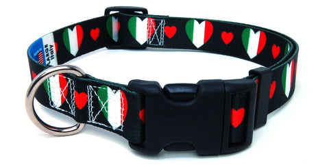 Italian Dog Collar with Red Hearts | I Love Italy