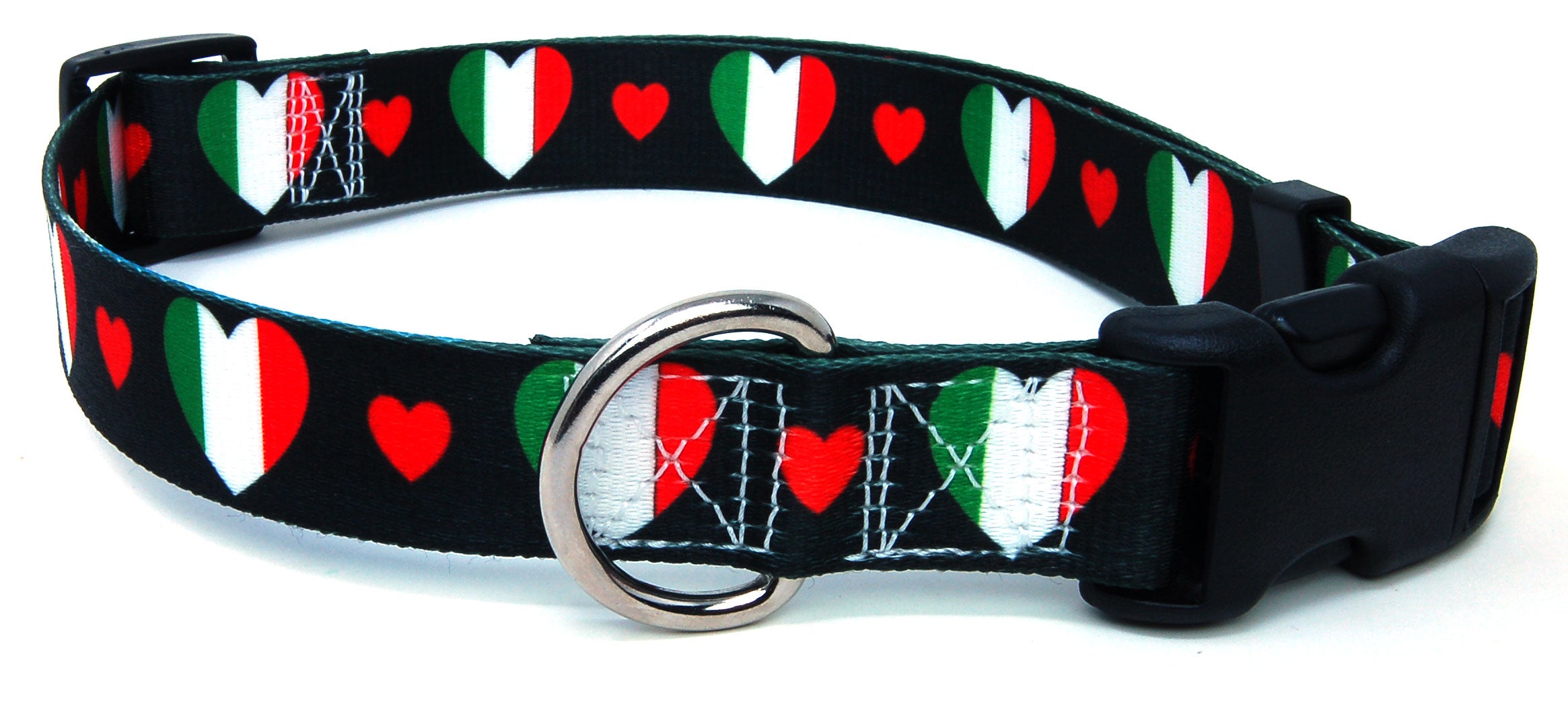 Italian Dog Collar with Red Hearts | I Love Italy