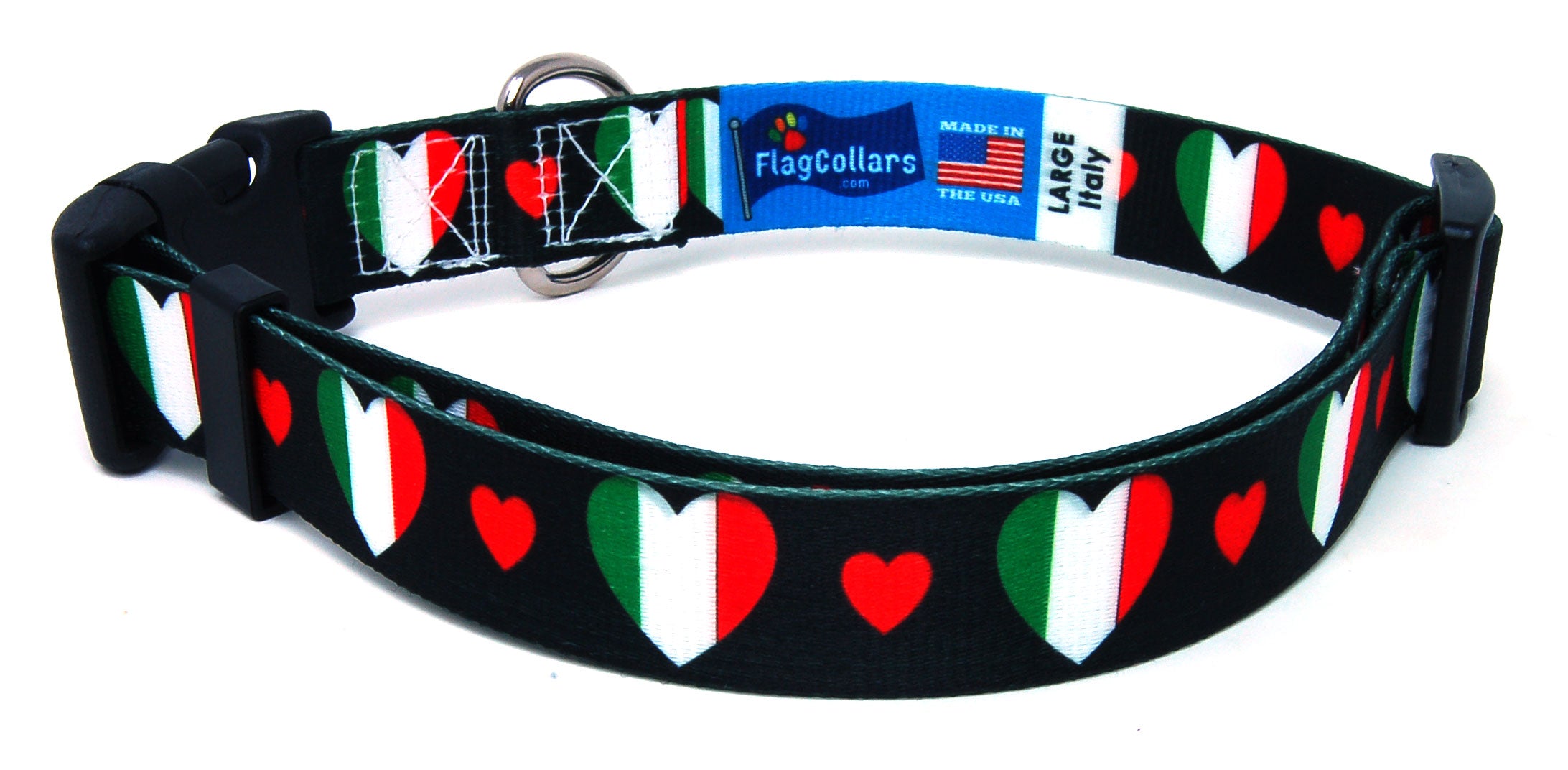 Italian Dog Collar with Red Hearts | I Love Italy