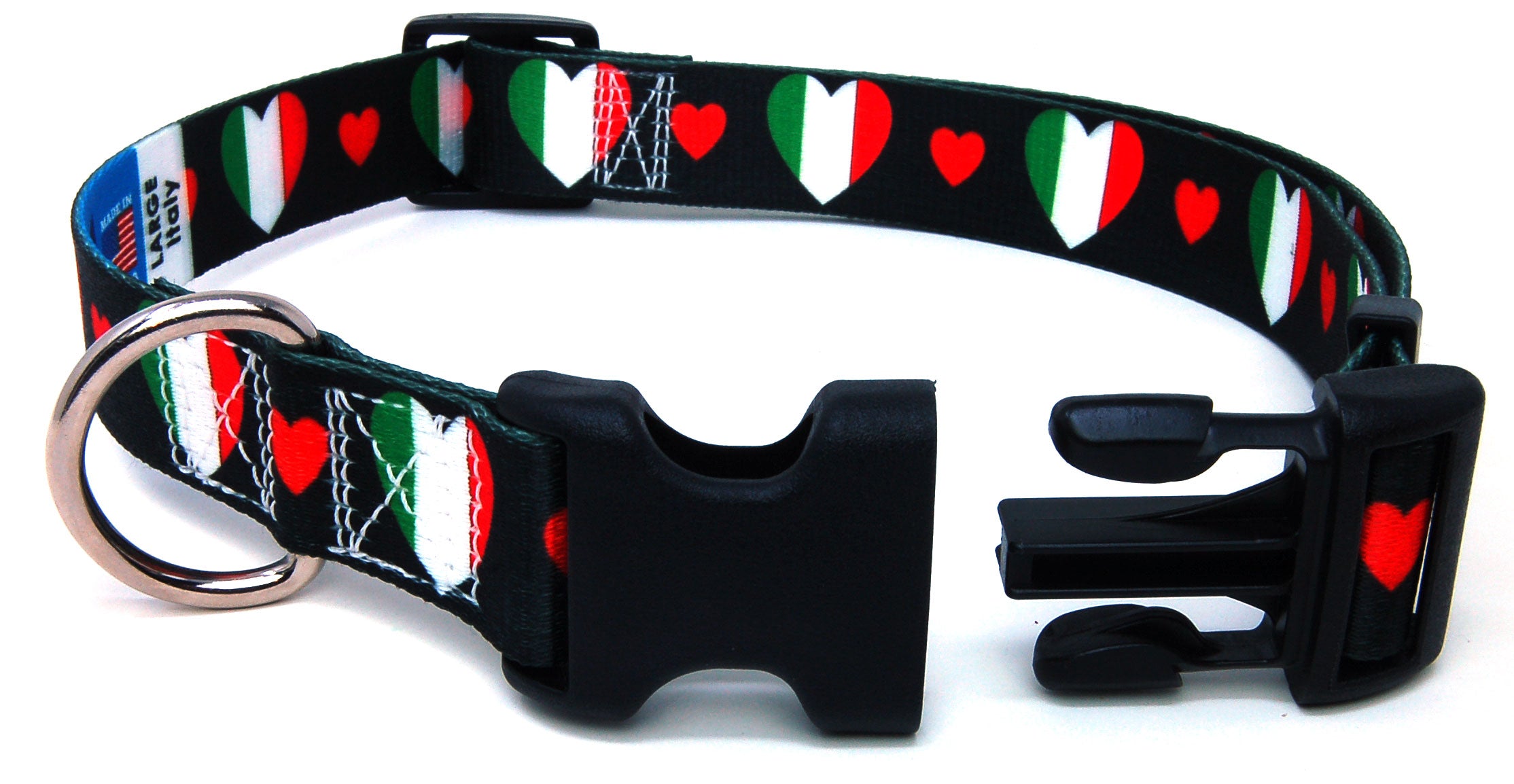 Italian Dog Collar with Red Hearts | I Love Italy