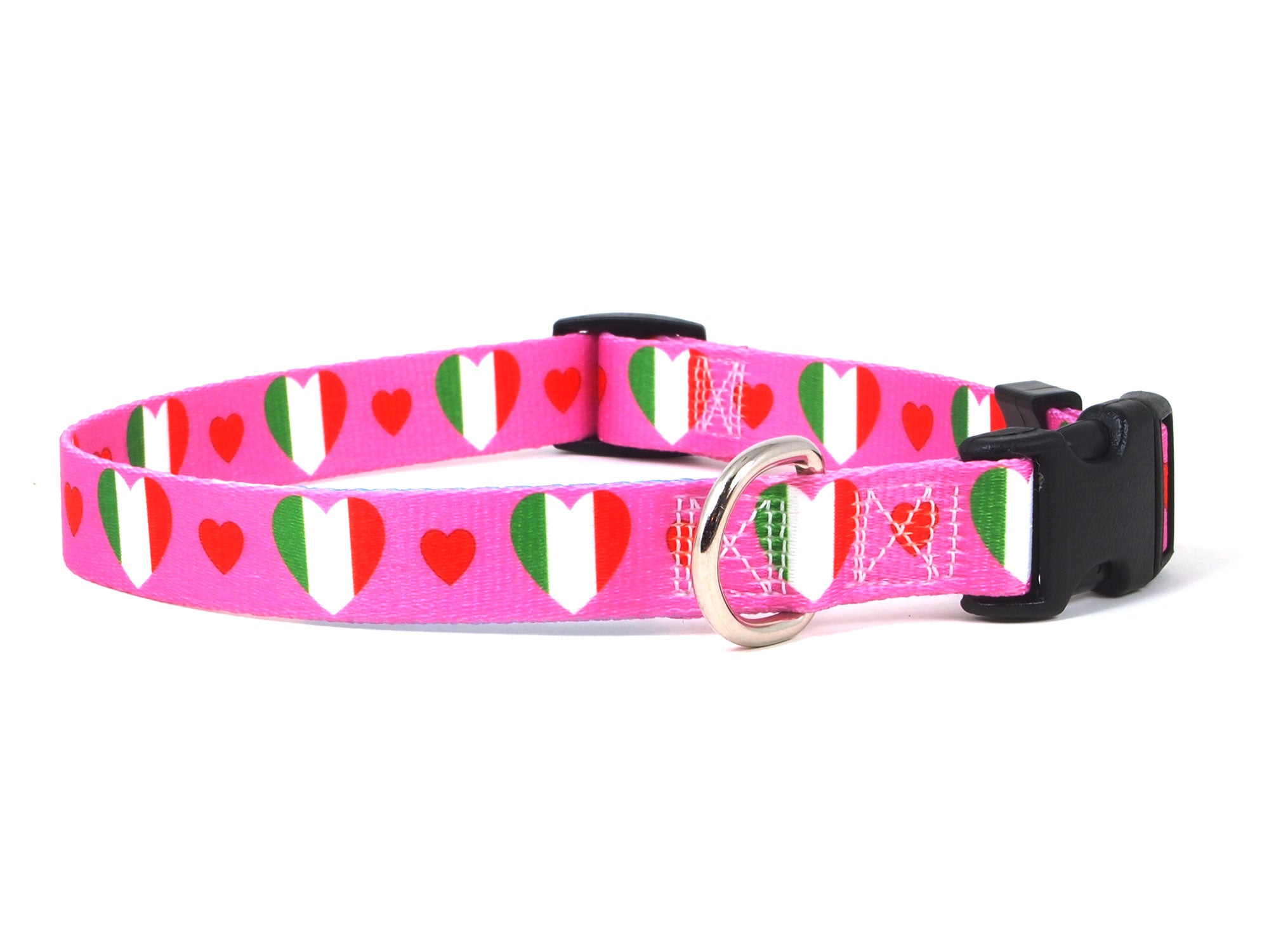 Pink Dog Collar with Italy Hearts Pattern