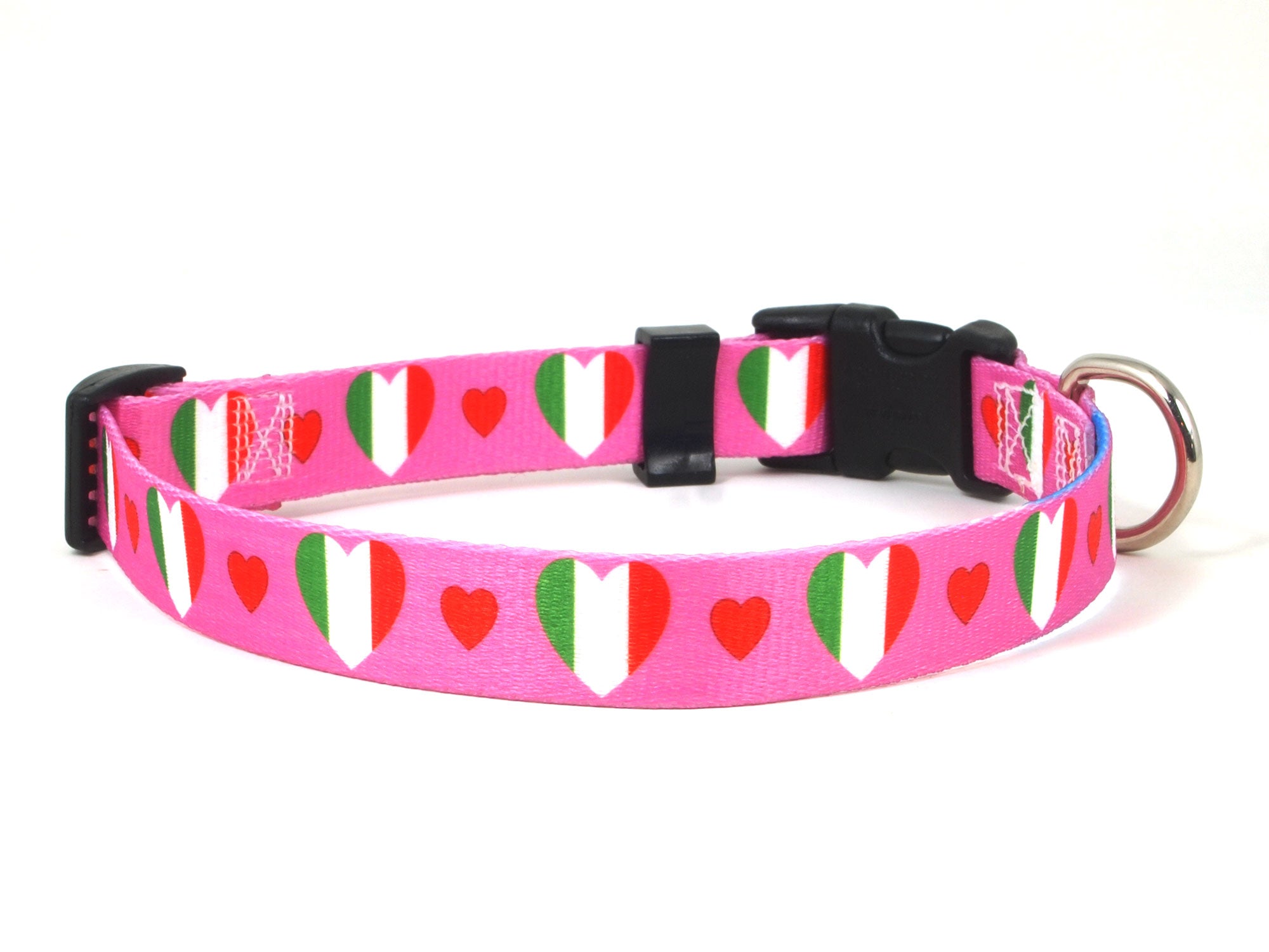 Pink Dog Collar with Italy Hearts Pattern