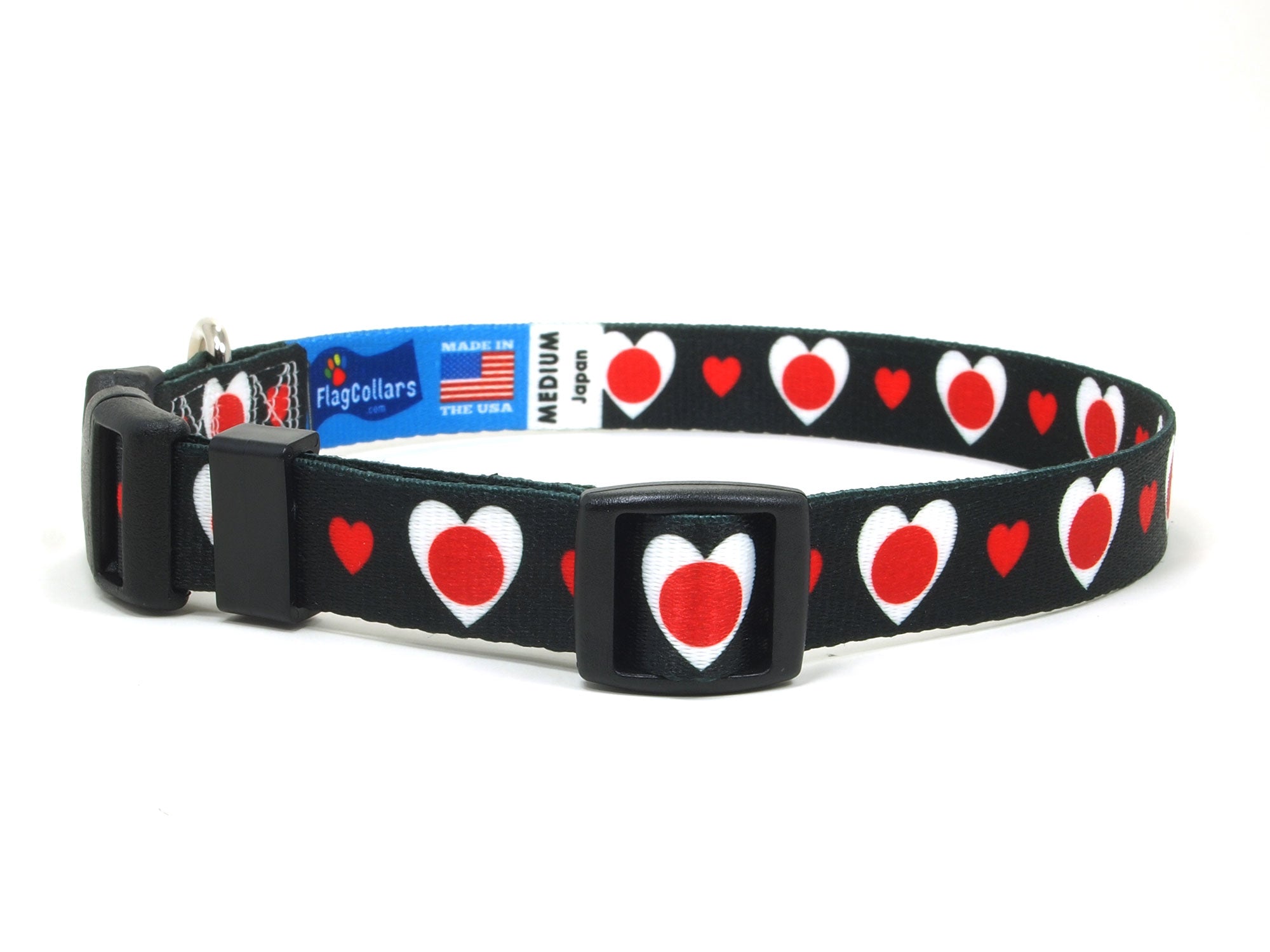 Dog Collar with Japan Hearts Pattern in black