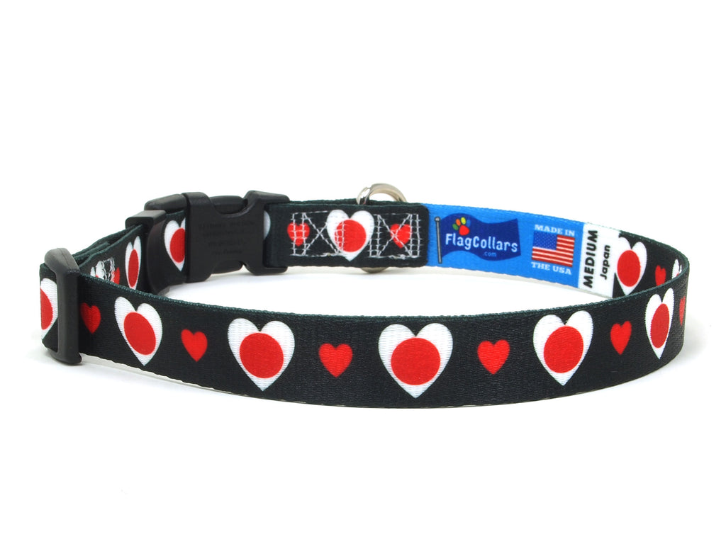 Dog Collar with Japan Hearts Pattern in black