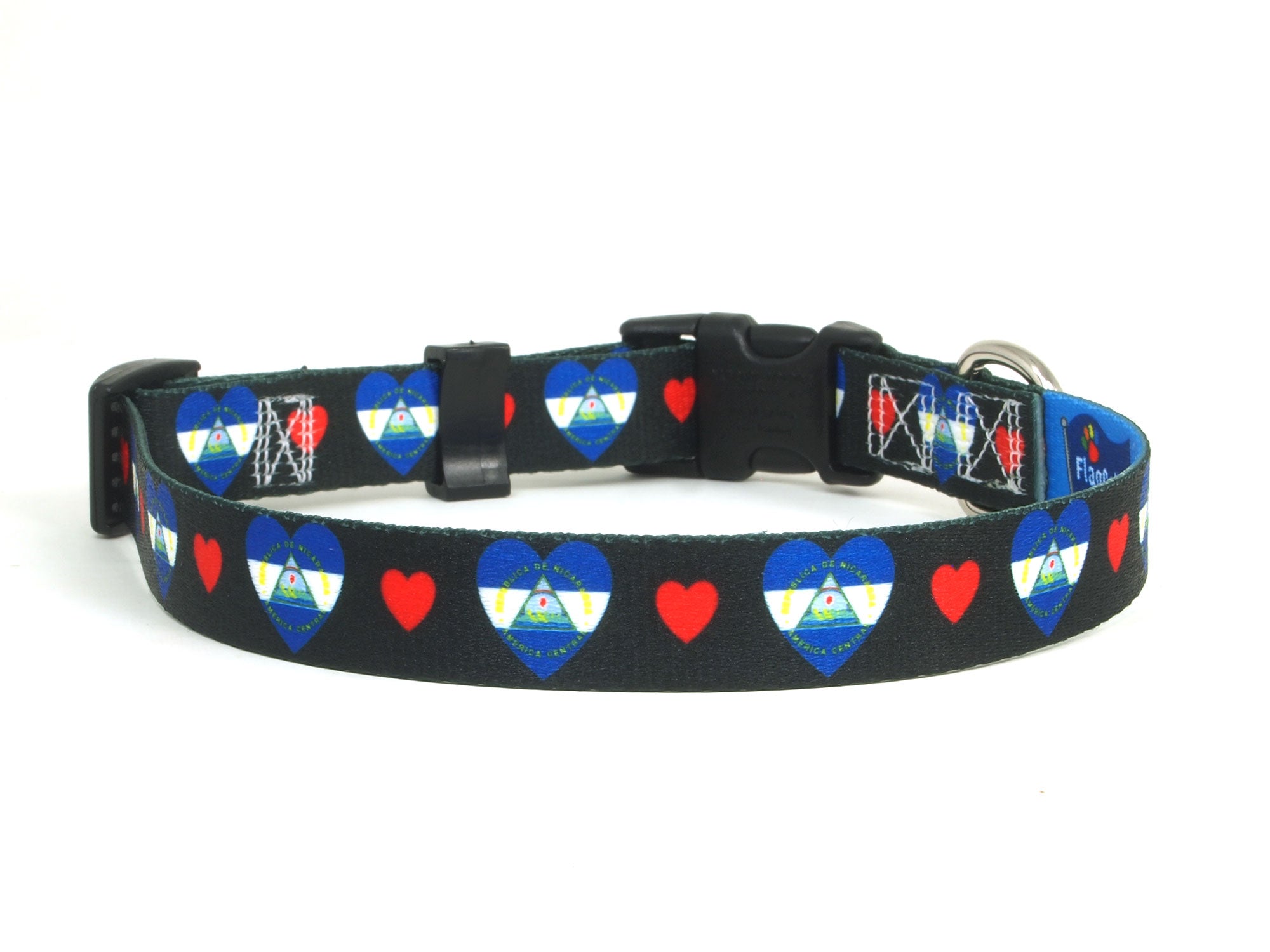Black Dog Collar with Nicaragua Hearts Pattern