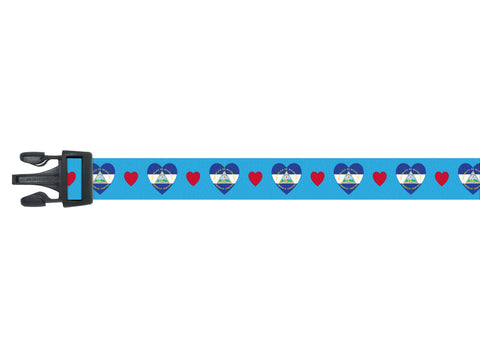 Blue Dog Collar with Nicaragua Hearts Pattern