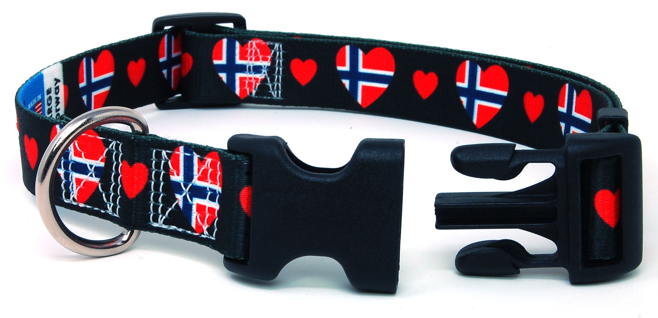 Black Dog Collar with Norway Hearts Pattern