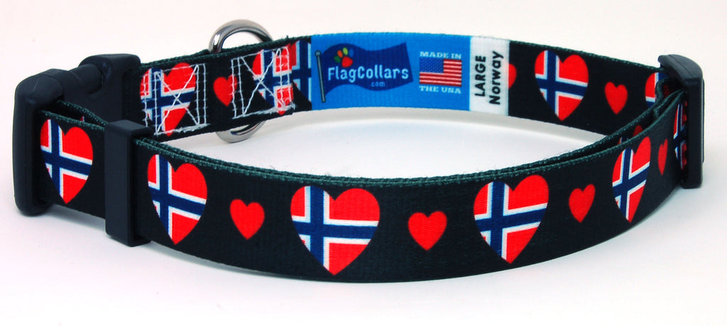 Black Dog Collar with Norway Hearts Pattern