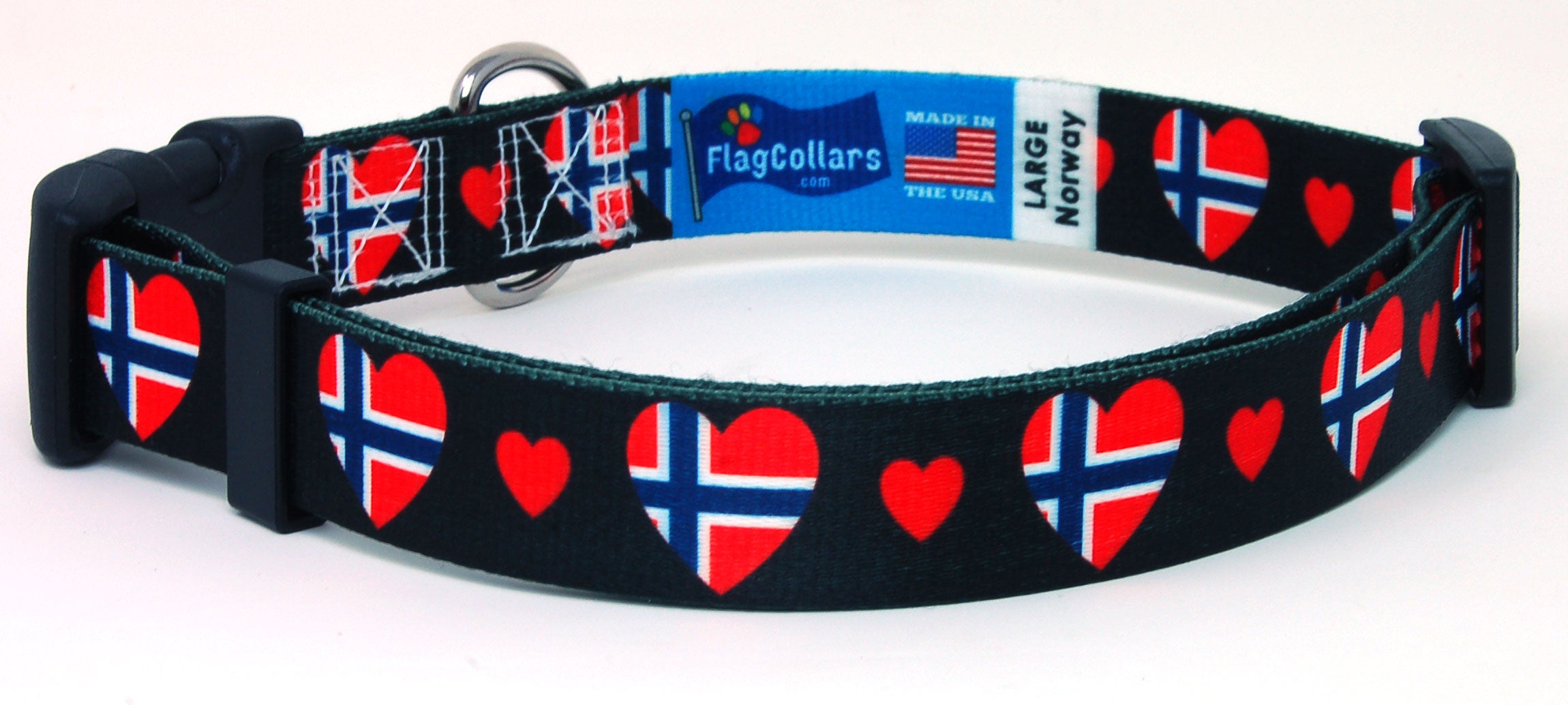 Black Dog Collar with Norway Hearts Pattern