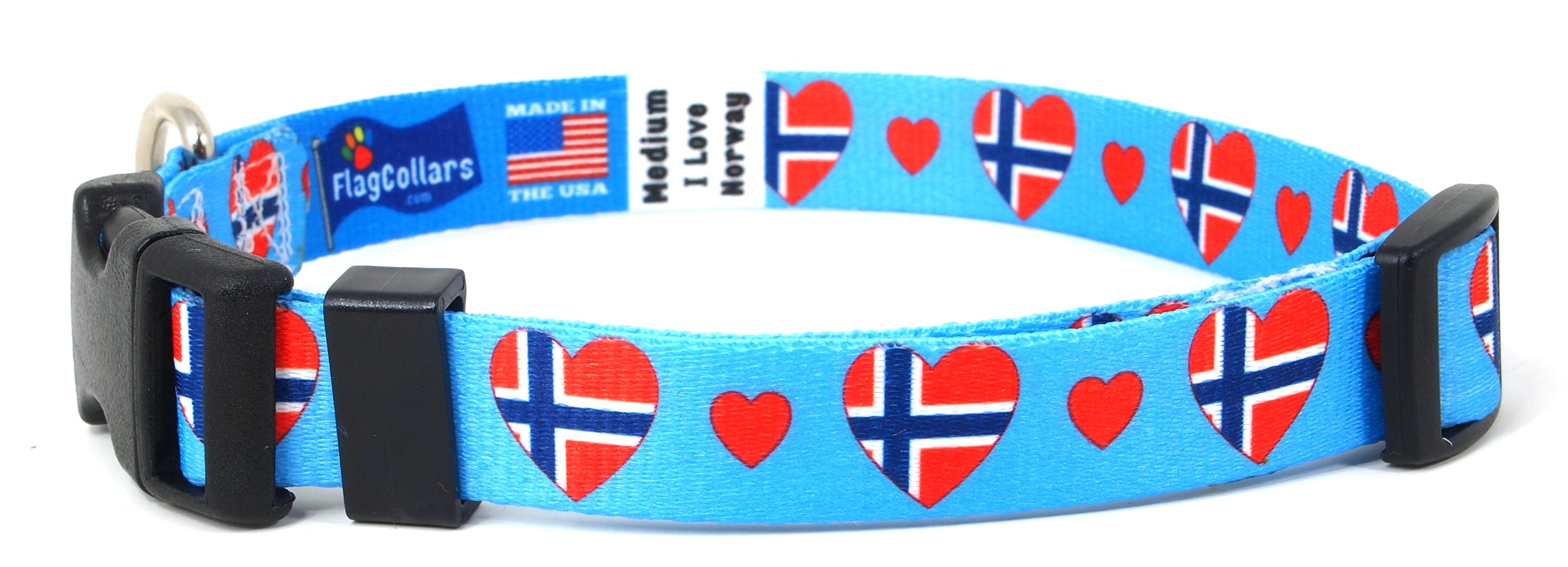 Blue Dog Collar with Norway Hearts Pattern