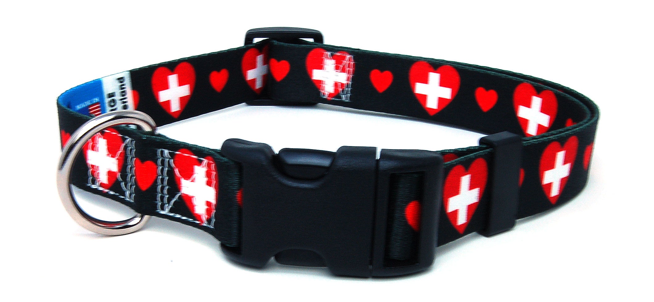 Dog Collar with Switzerland Hearts Pattern | I Love Switzerland