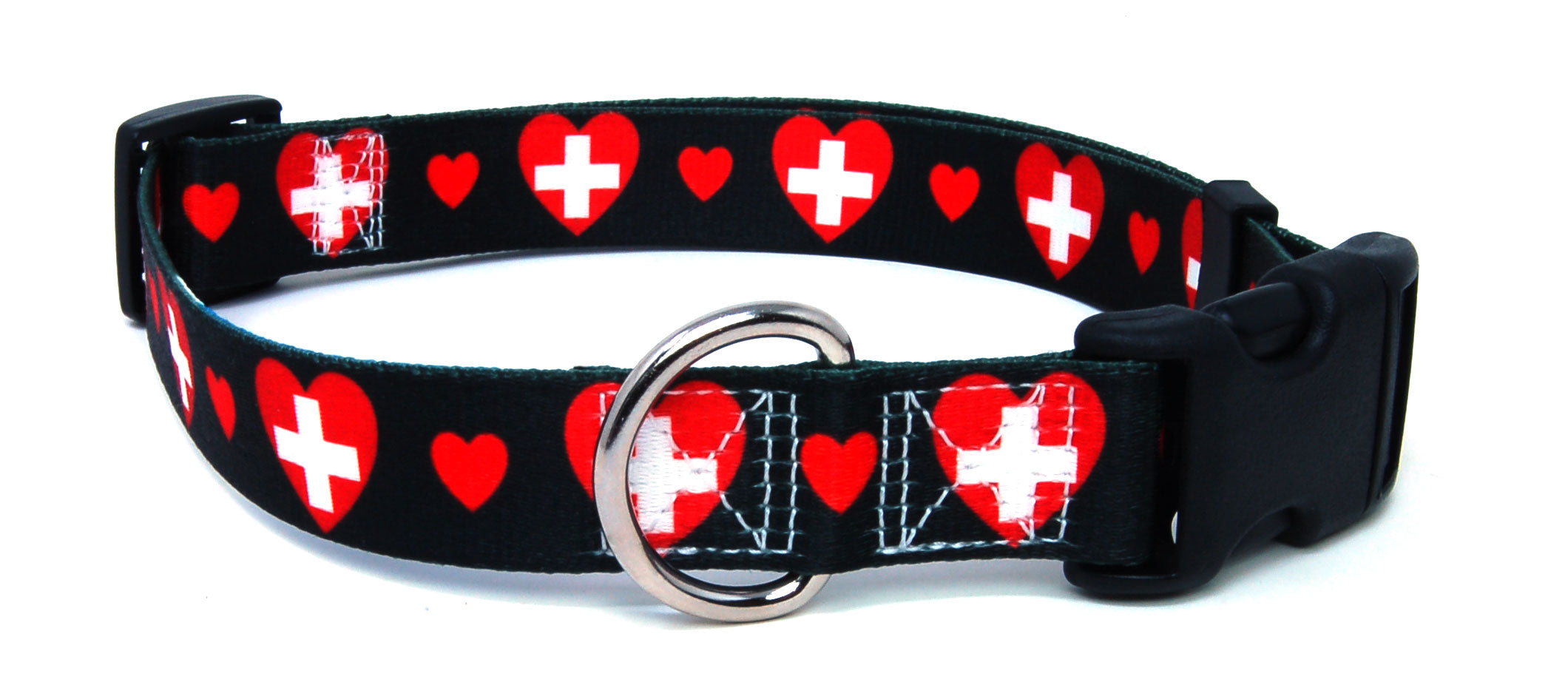 Dog Collar with Switzerland Hearts Pattern | I Love Switzerland