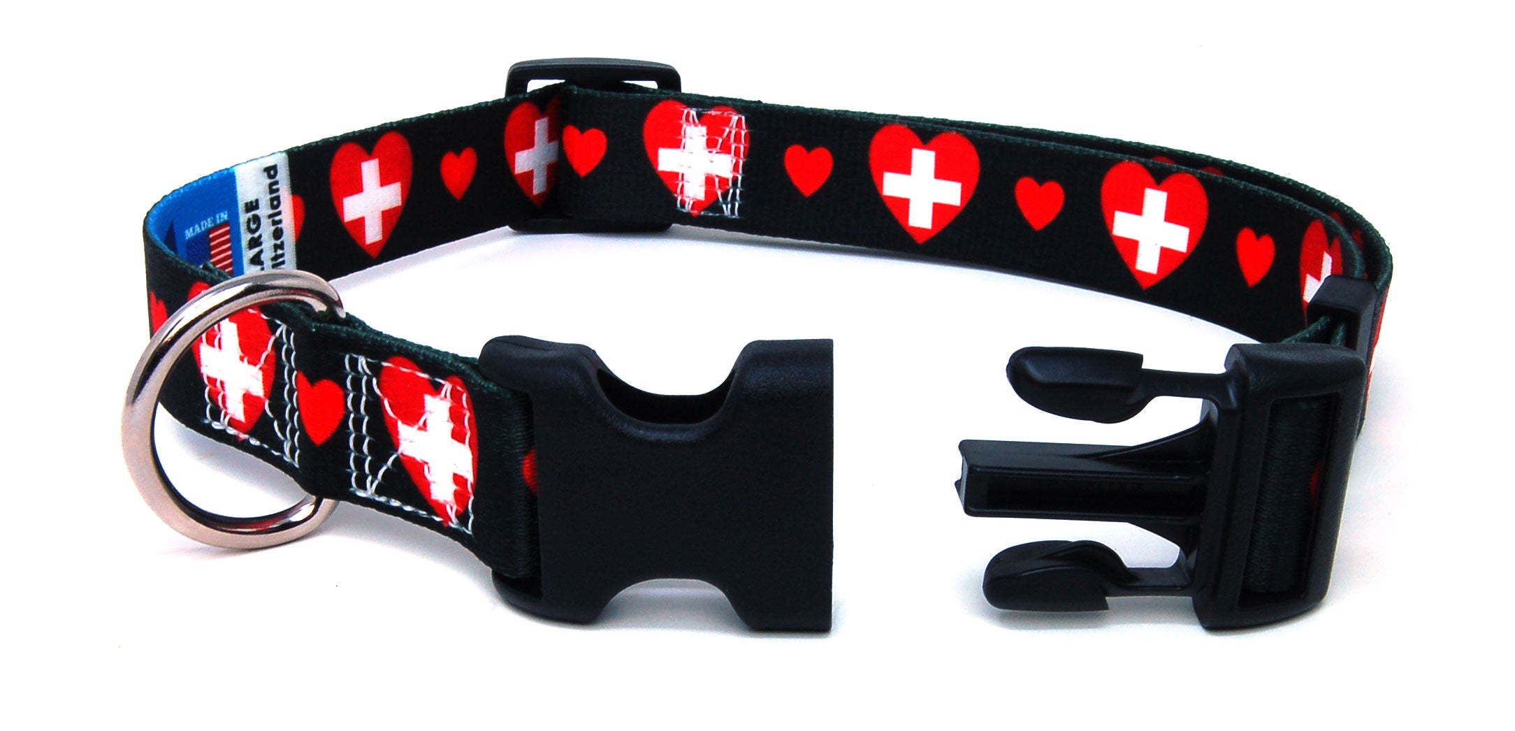 Dog Collar with Switzerland Hearts Pattern | I Love Switzerland