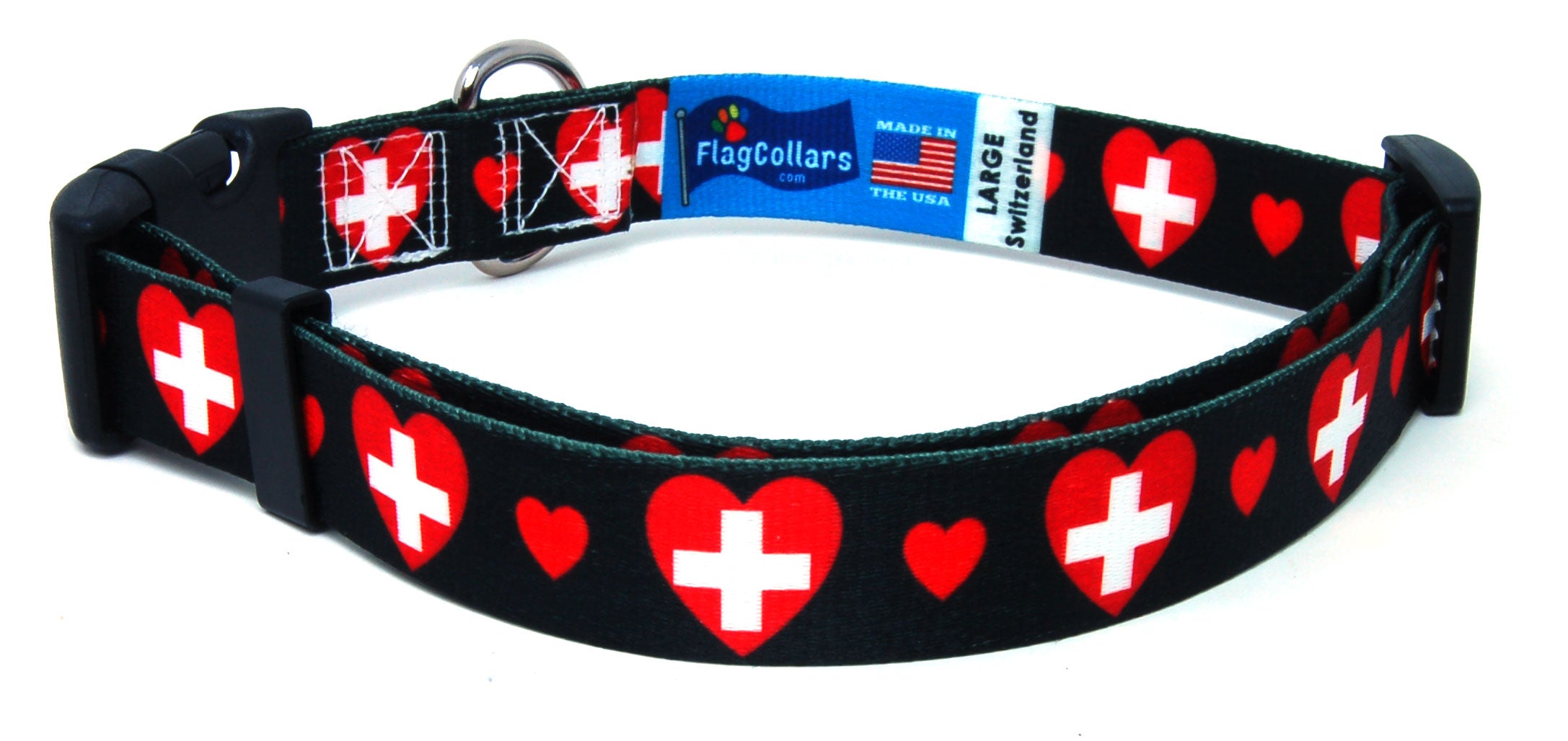 Dog Collar with Switzerland Hearts Pattern | I Love Switzerland