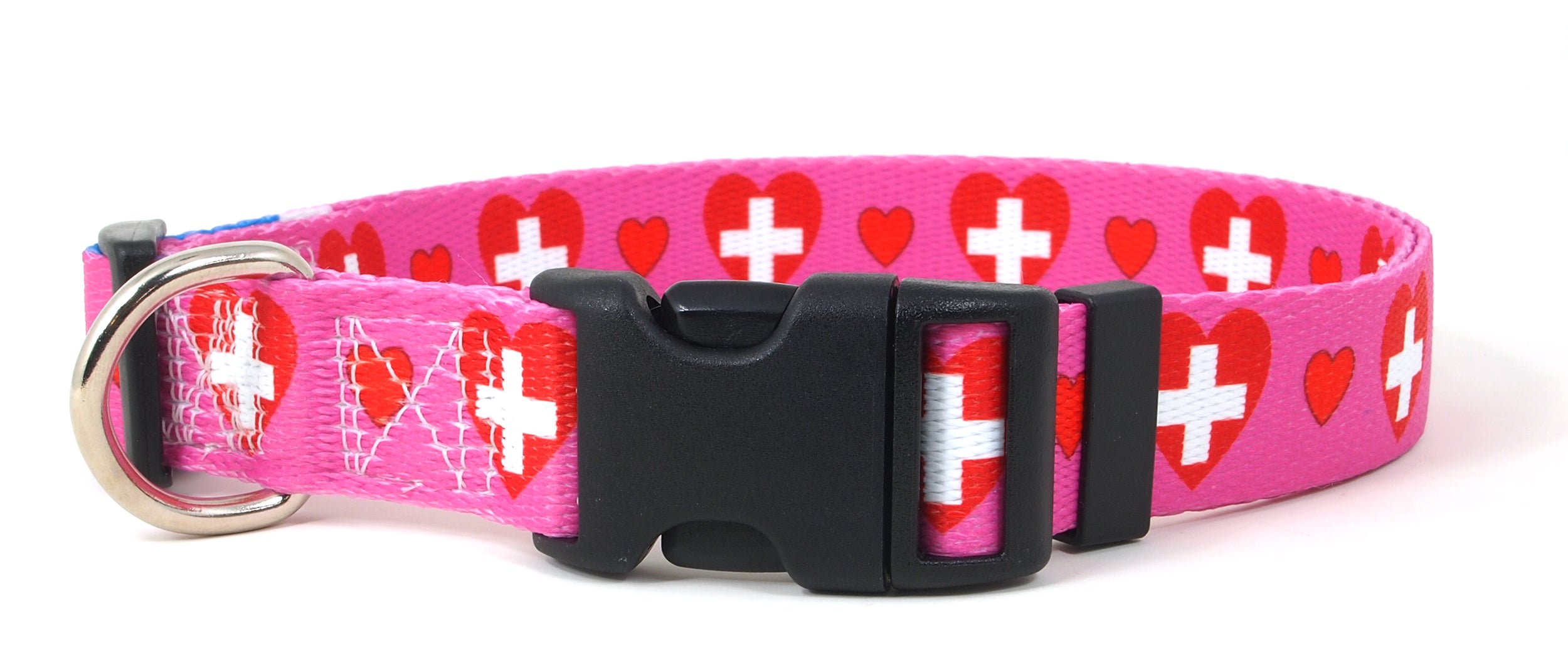 Pink Dog Collar with Switzerland Hearts Pattern