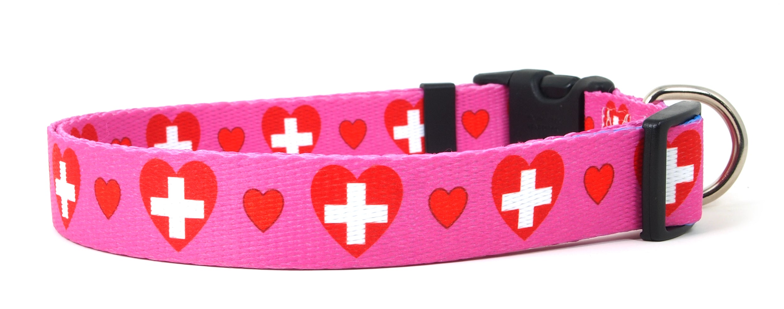 Pink Dog Collar with Switzerland Hearts Pattern
