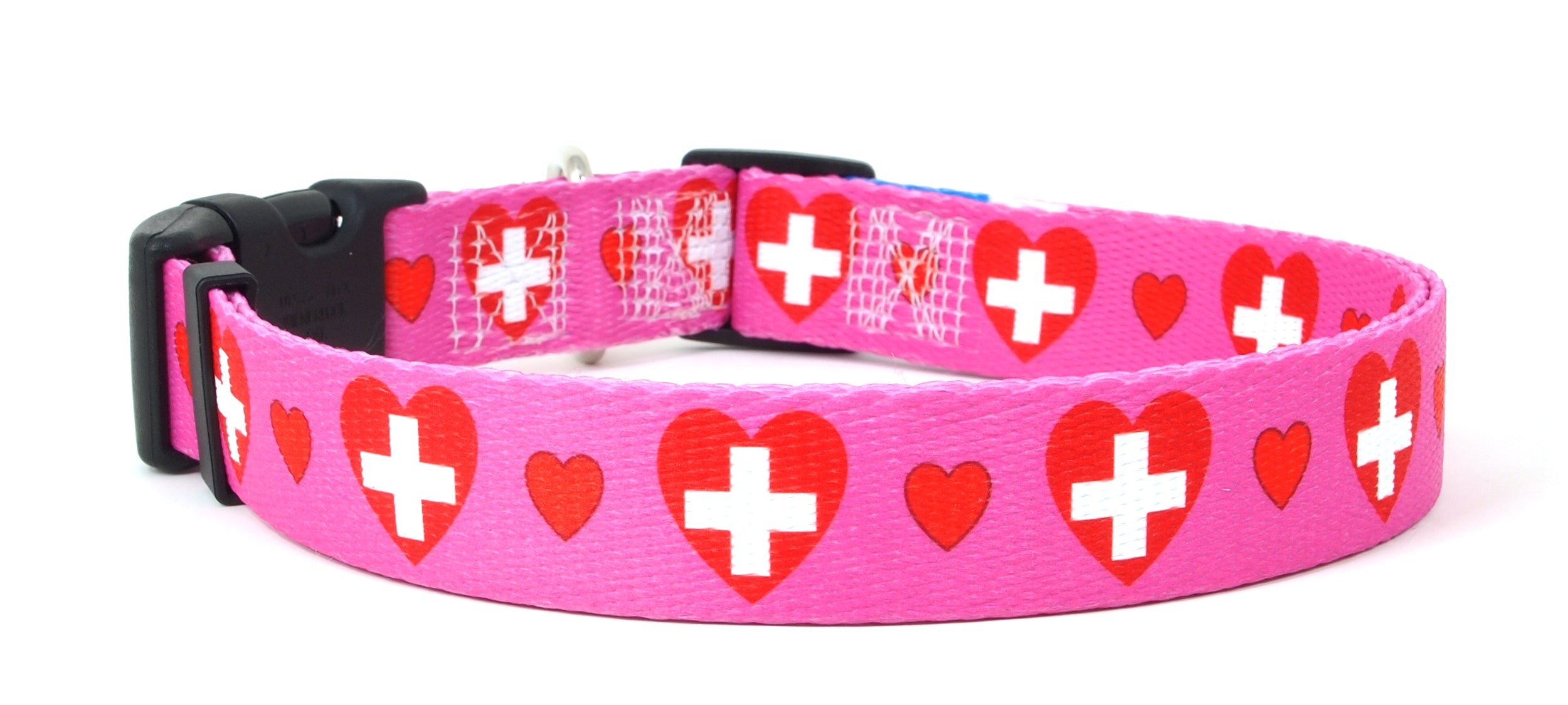 Pink Dog Collar with Switzerland Hearts Pattern