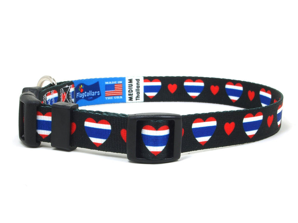Dog Collar with Thailand Hearts Pattern in black