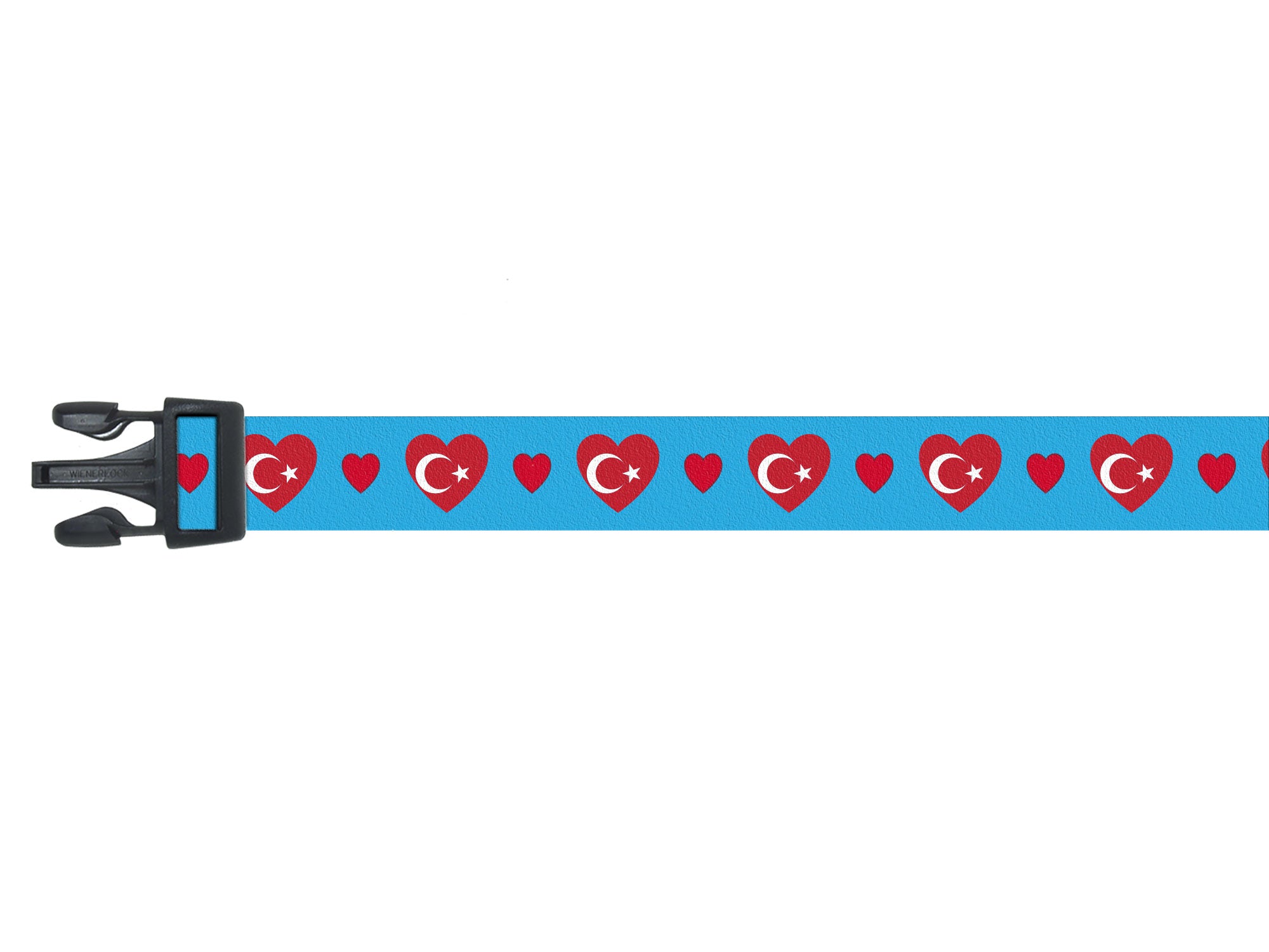 Dog Collar with Turkey Hearts Pattern in blue