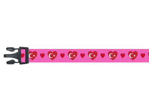 Dog Collar with Turkey Hearts Pattern in pink