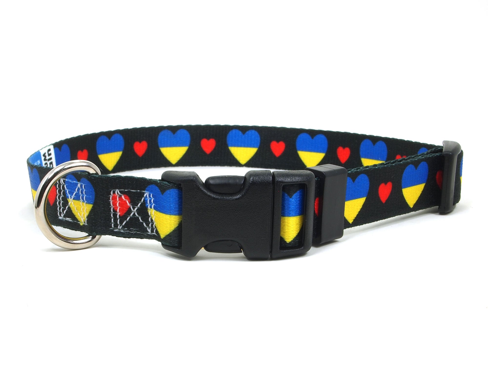 Dog Collar with Ukraine Hearts Pattern in black