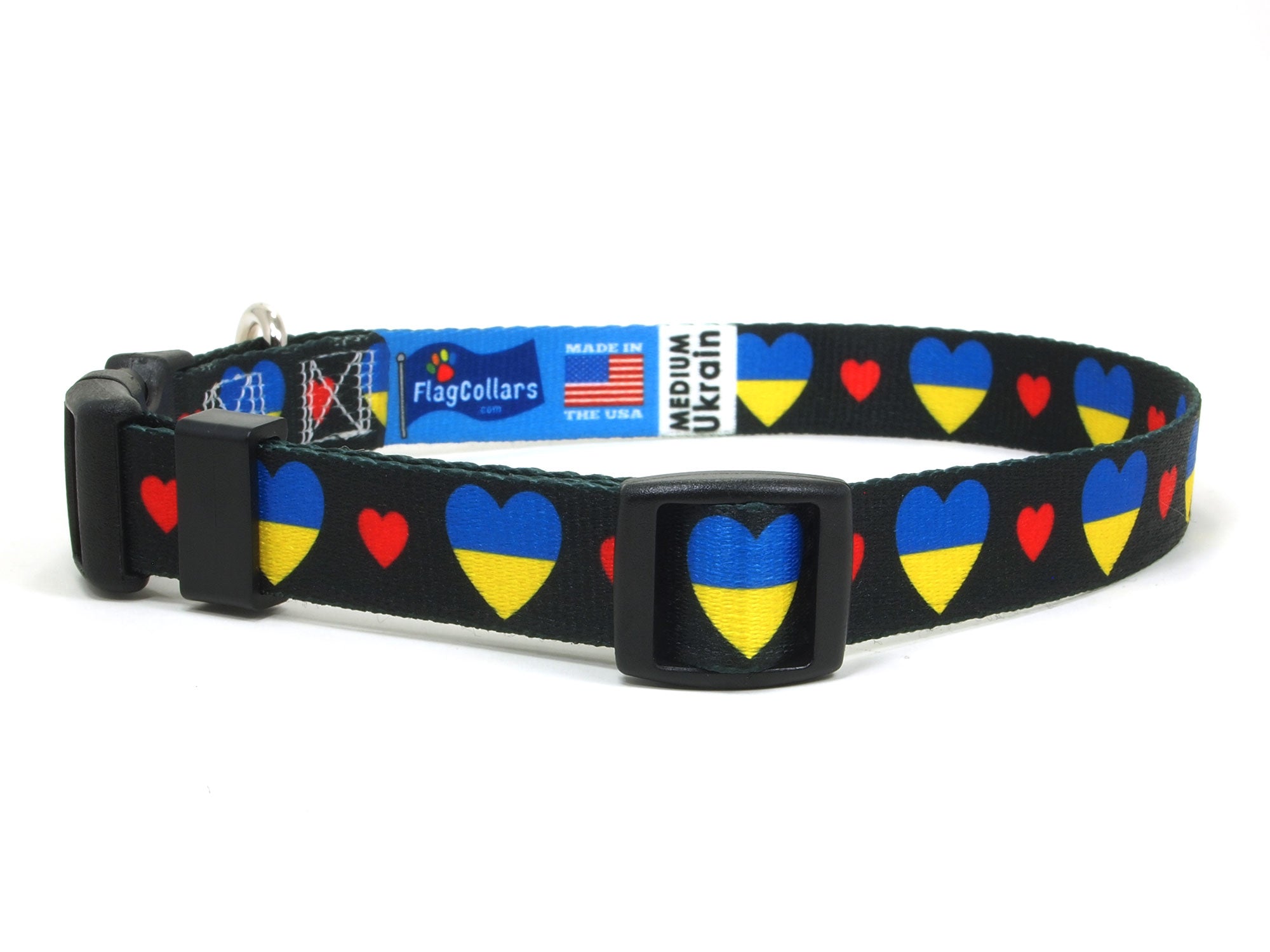 Dog Collar with Ukraine Hearts Pattern in black