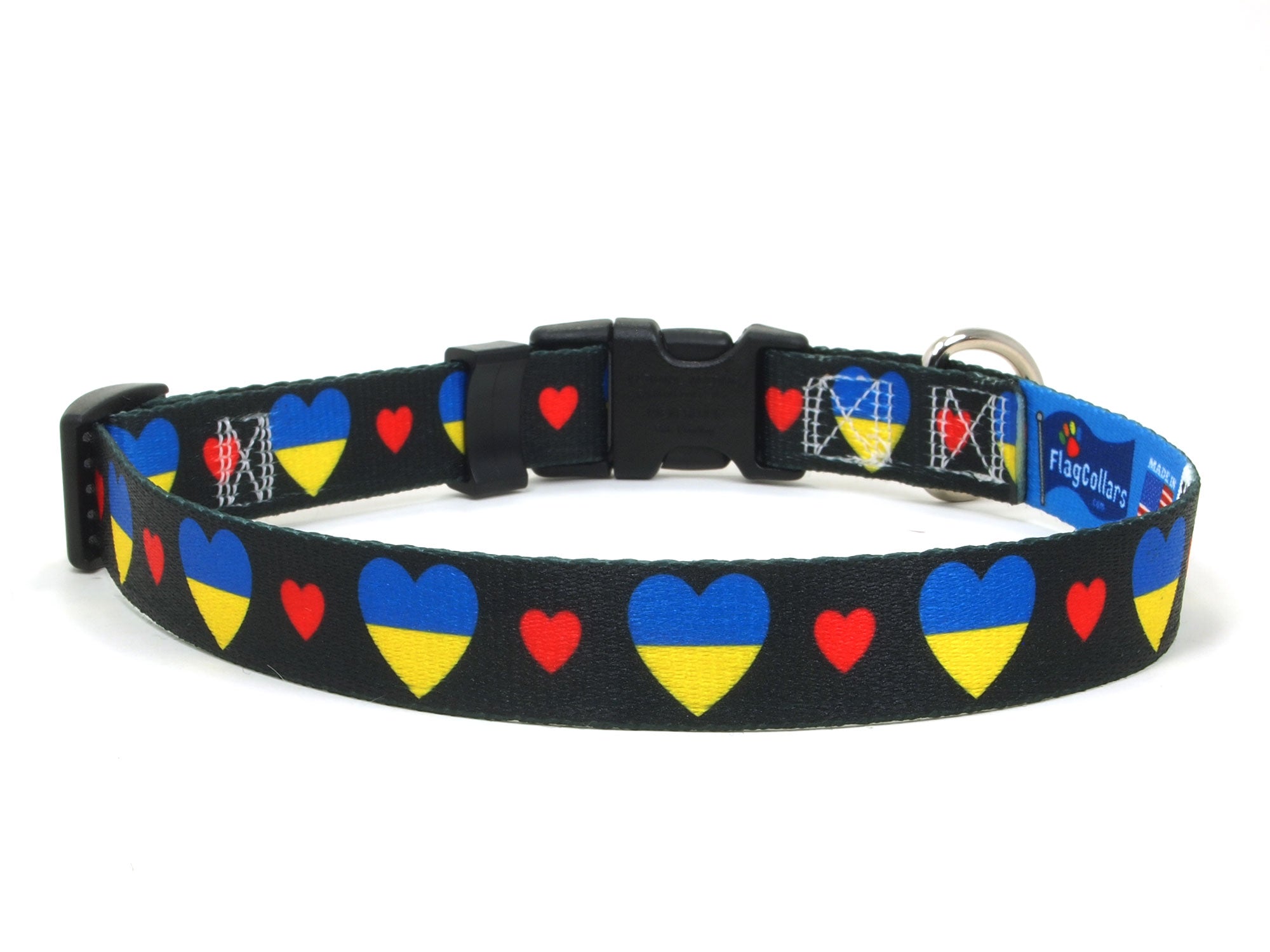 Dog Collar with Ukraine Hearts Pattern in black