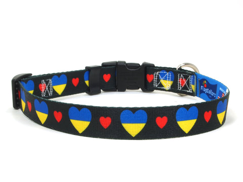 Dog Collar with Ukraine Hearts Pattern in black