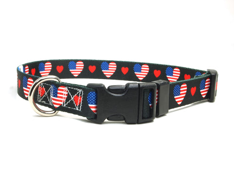 Dog Collar with United States Hearts Pattern in black