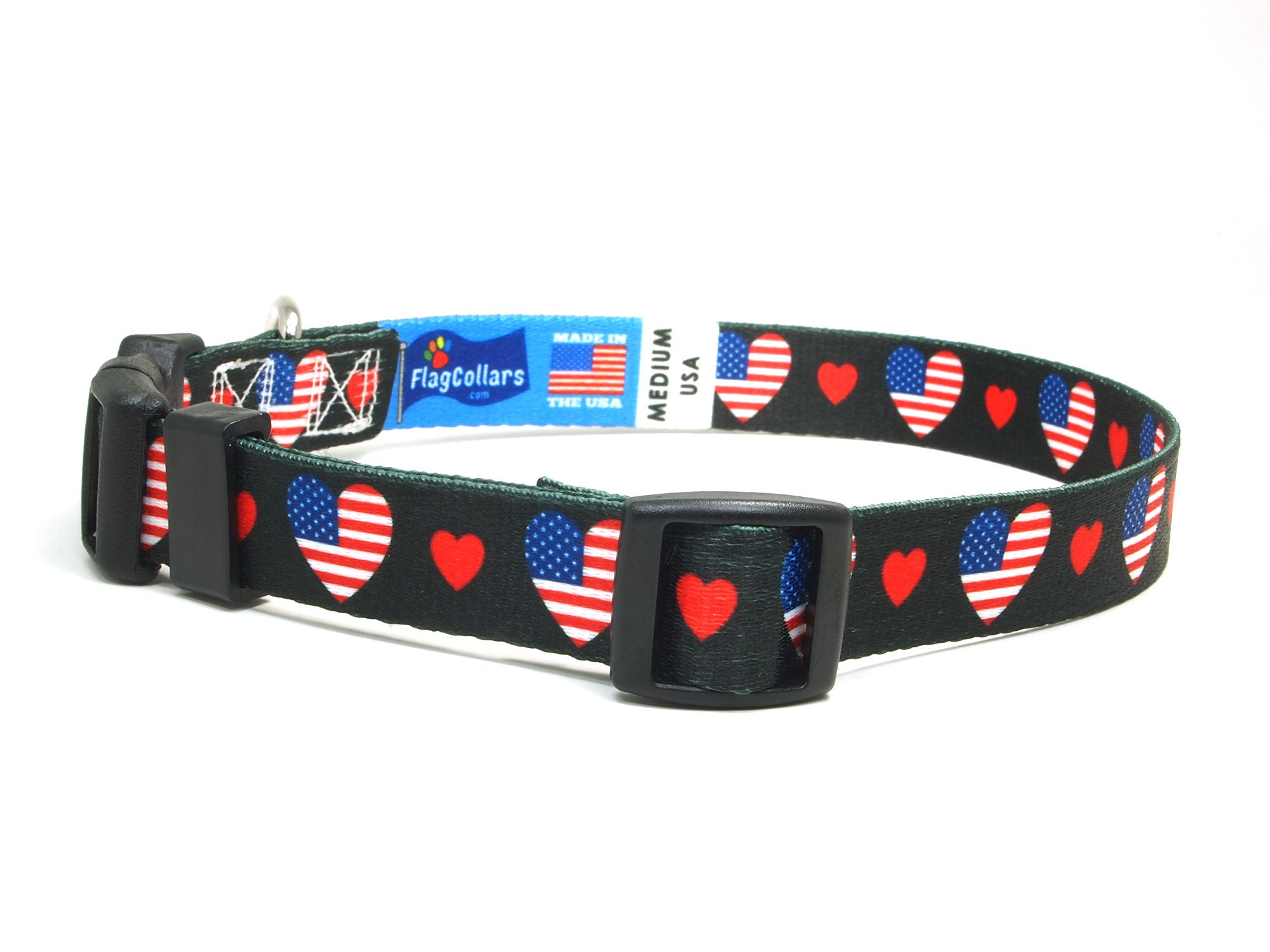Dog Collar with United States Hearts Pattern in black