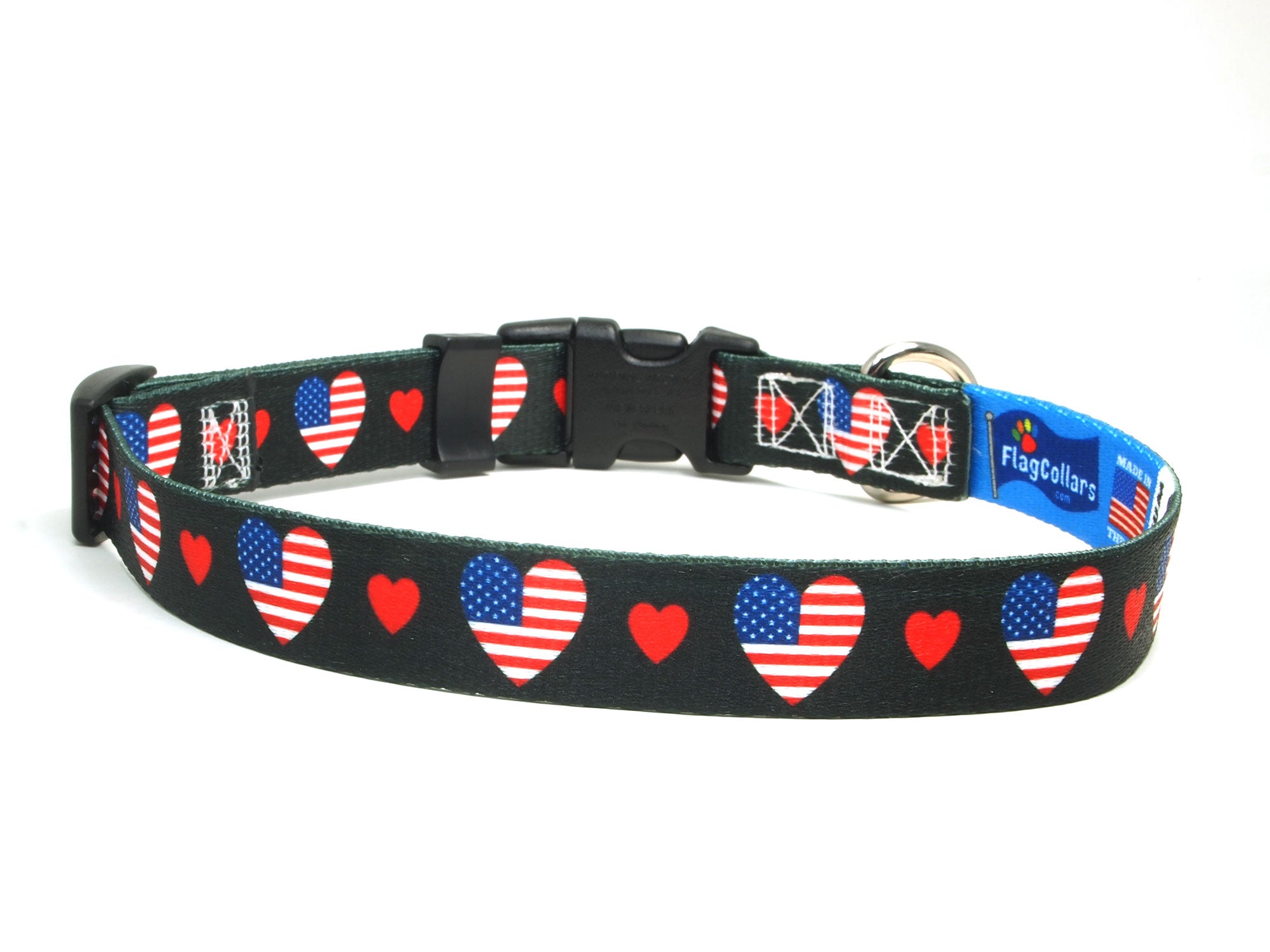Dog Collar with United States Hearts Pattern in black