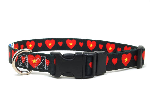 Dog Collar with Vietnam Hearts Pattern in black