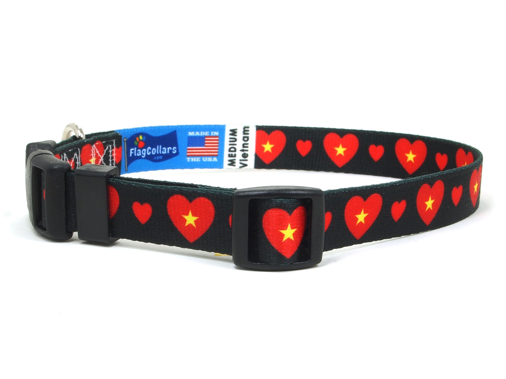 Dog Collar with Vietnam Hearts Pattern in black