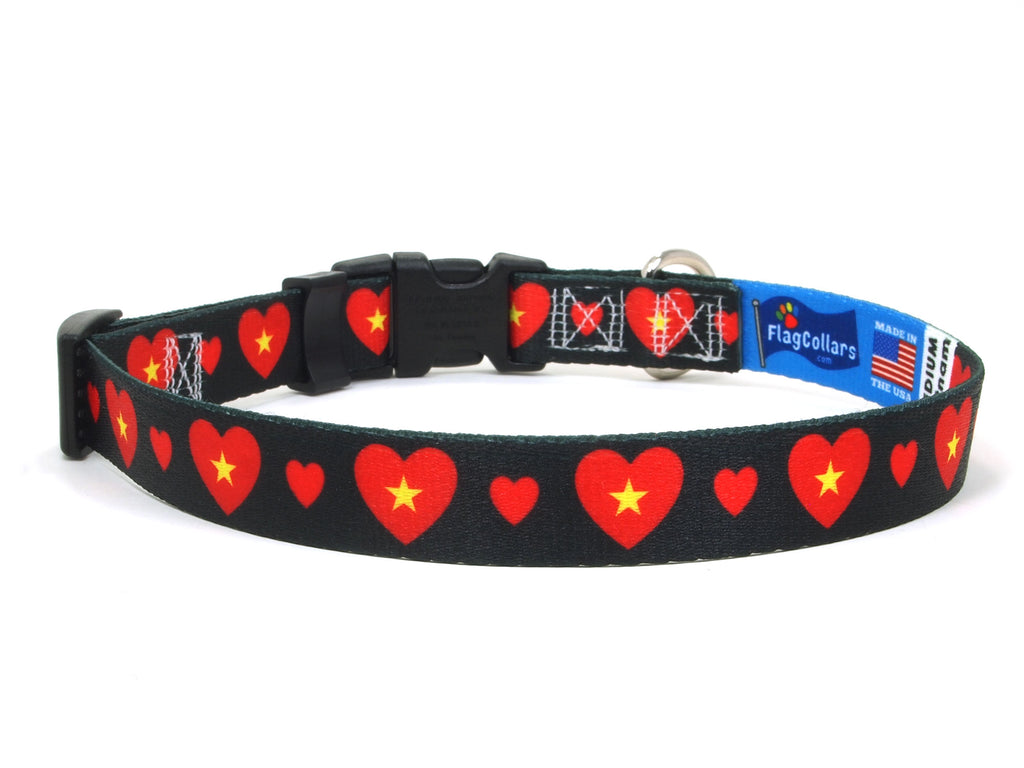 Dog Collar with Vietnam Hearts Pattern in black
