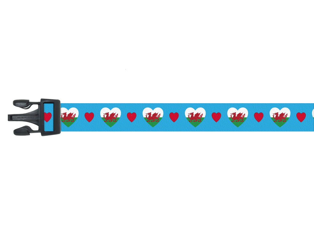 Dog Collar with Wales Hearts Pattern | I Love Wales