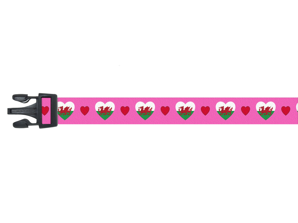 Dog Collar with Wales Hearts Pattern | I Love Wales