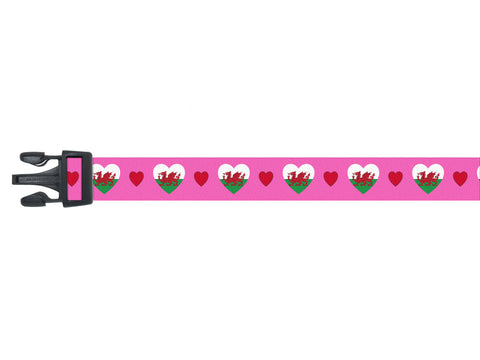 Dog Collar with Wales Hearts Pattern | I Love Wales